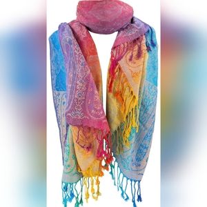 Purple Silk Scarf for Women Paisley Prints, Elegant Shawl Wrap, Dressy Colorful